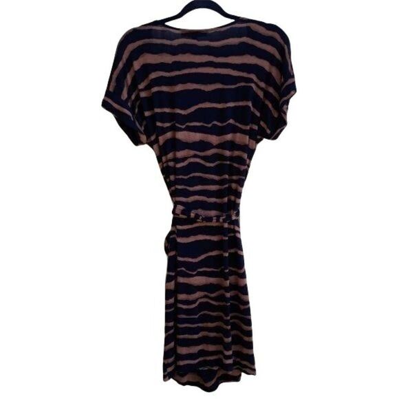 Vtg 90's Tiger Striped Draped Scoop Neck Batwing Tie Waist Dress Brown Blk Sz S - Picture 2 of 9